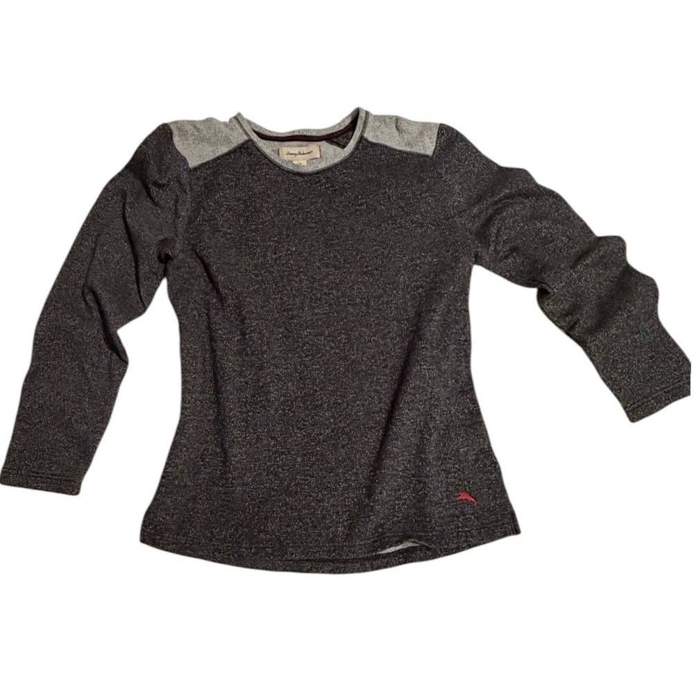 Tommy Bahama Womans Large Heathered Long Sleeve Pullover Marlin Logo Top